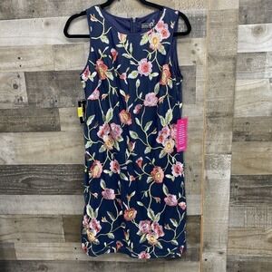 Jessica Howard JH9M7338 Navy-Multi Floral Embroidered Sleeveless Shift Dress 10R